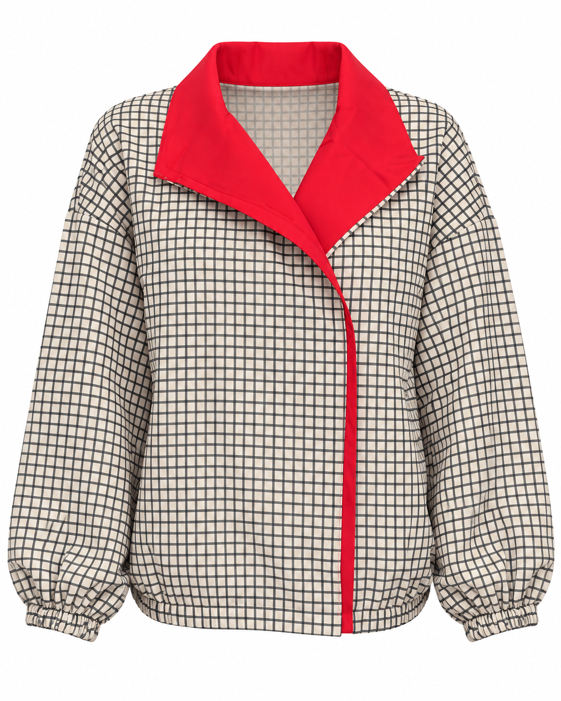 Blusa de Cuadros con Cuello Rojo