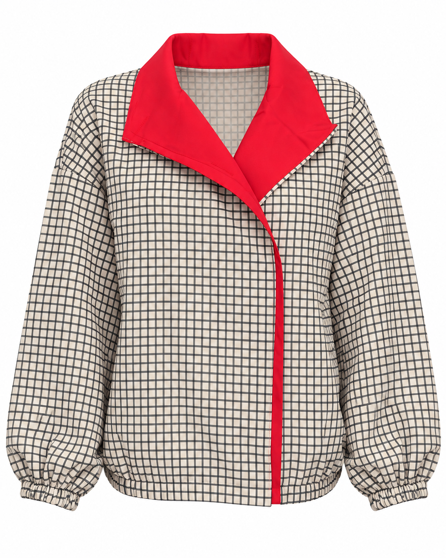 Blusa de Cuadros con Cuello Rojo